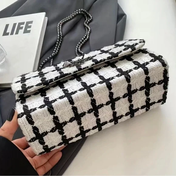 Brand New Tweed Crossbody Colorblock Plaid Handbag - Picture 9 of 12